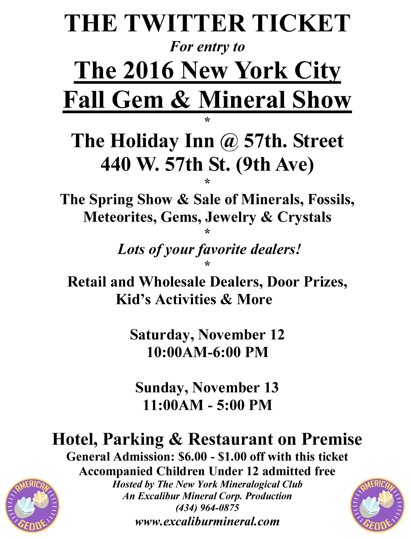 Discount coupon for New York Gem, Mineral and Fossil Show American Geode
